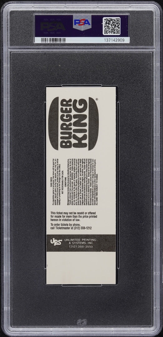 Burger King branded ticket in a protective case with PSA grading label.