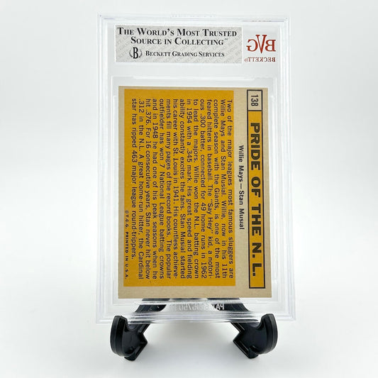 Baseball card in a clear protective case with text and branding on a white background
