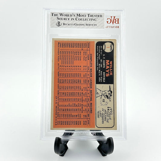 Vintage baseball card in a protective frame with Beckett Grading Services logo.