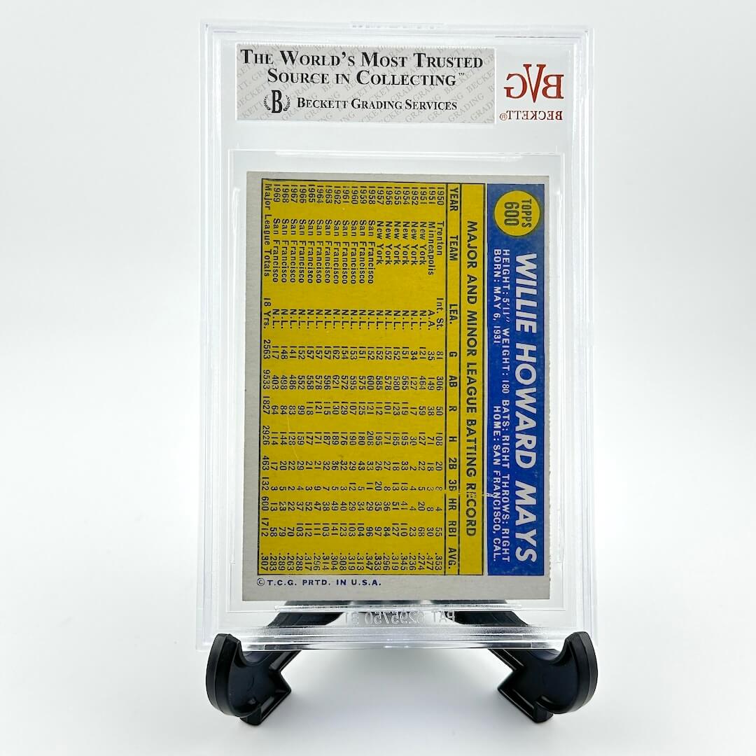 Baseball card in a clear protective case with Beckett Grading Services logo