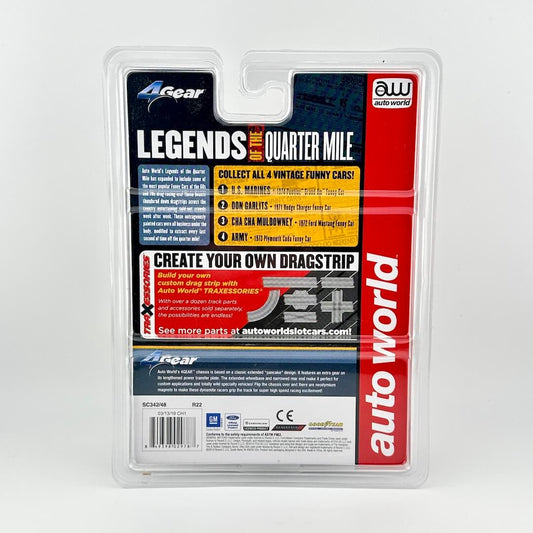 Plastic packaging for Auto World slot car accessories with branding and product details.