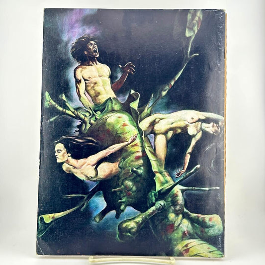 Back cover featuring surreal, dark fantasy-style figures in green and flesh tones against a black background.