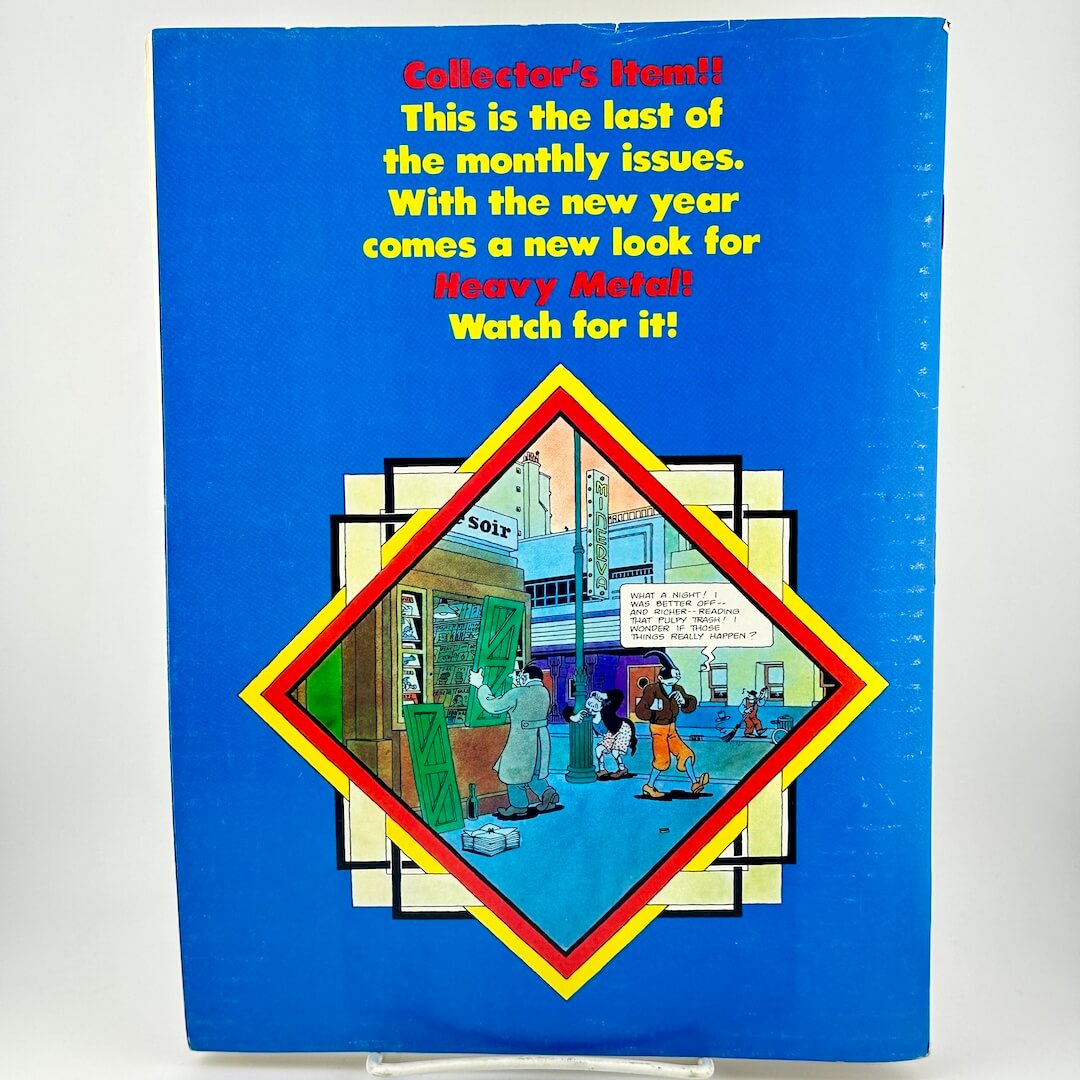 Back cover of magazine detailing it as the last of the monthly issues with illustrated cartoon in center.