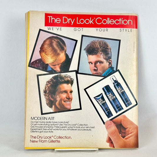 Back cover of magazine with full page ad for Gillette hair products.