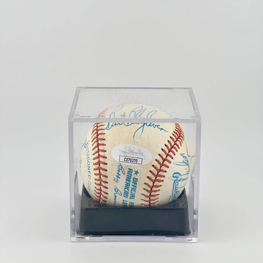 White baseball in display clear case