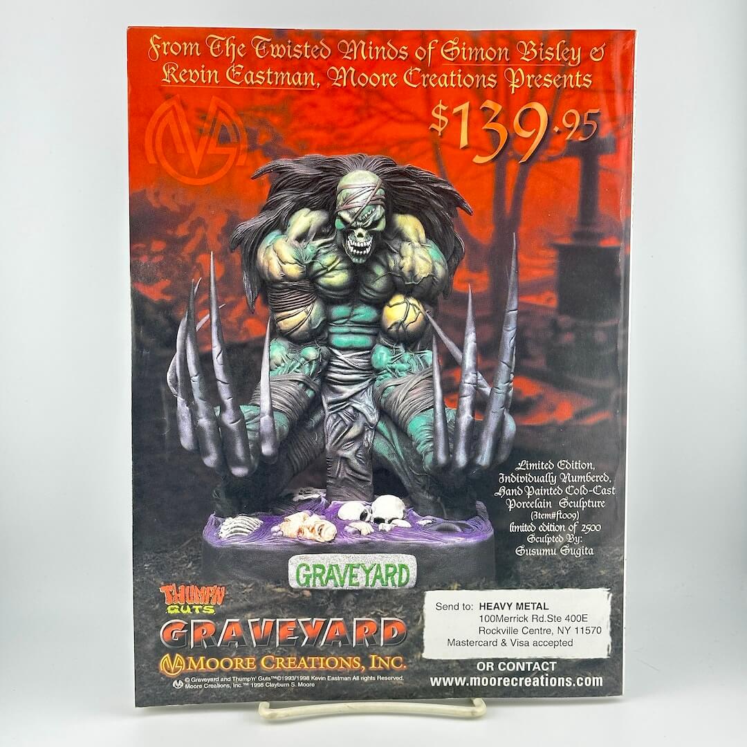 Back cover of magazine with an advertisement for horror statue.