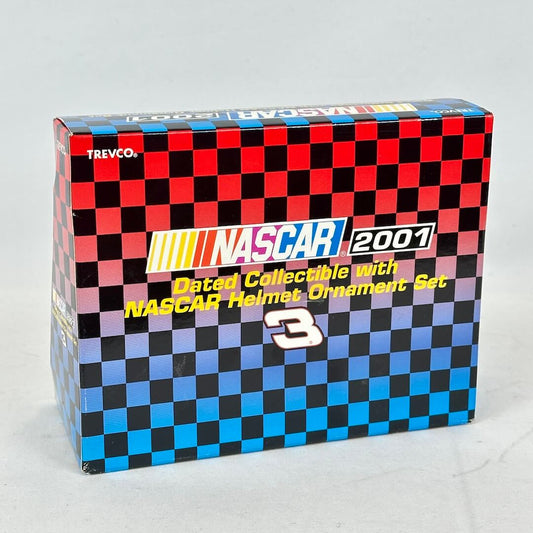 Checkered box with NASCAR branding and year 2001 on a light gray background