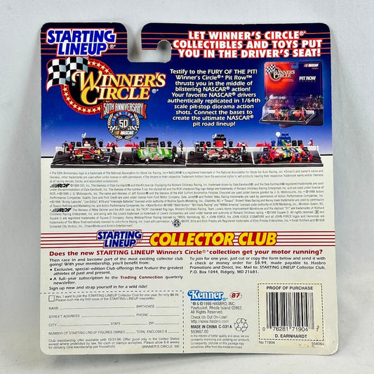 Back of a Starting Lineup Winners Circle toy packaging with branding and product details.