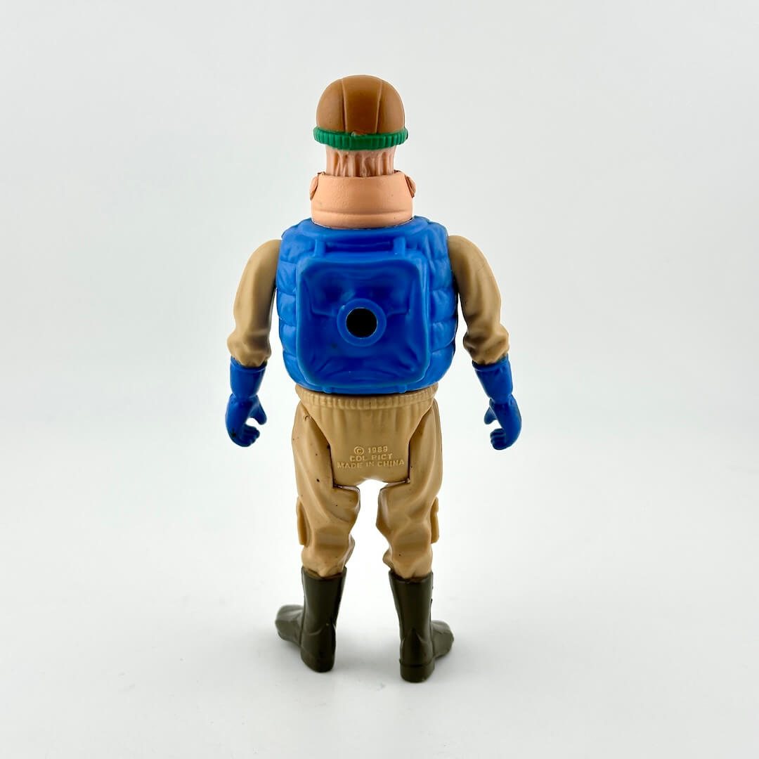 Action figure with a blue backpack on a white background