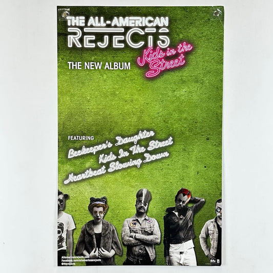 Promotional poster for 'The All-American Rejects' album 'Kids in the Street' with album cover images.