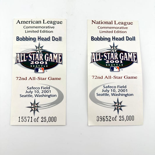 Two commemorative bobbing head doll packages for the 72nd All-Star Game in Seattle, Washington, 2001.