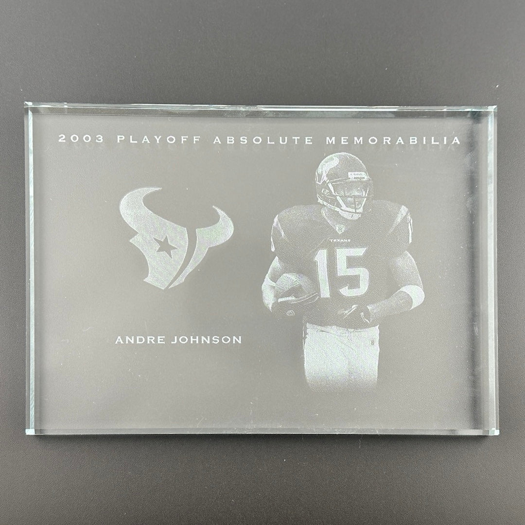 Etched glass on darker background to see image of football player in #15 Texans uniform by team logo & player name.