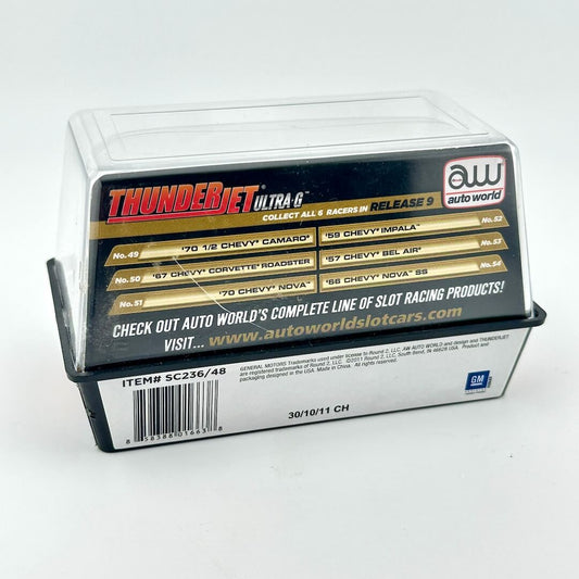 Box of Thunderjet Ultra-G slot cars with Auto World branding on a white background