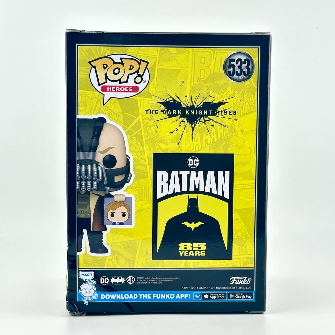 Funko Pop! Heroes packaging for Batman with a yellow and blue design.