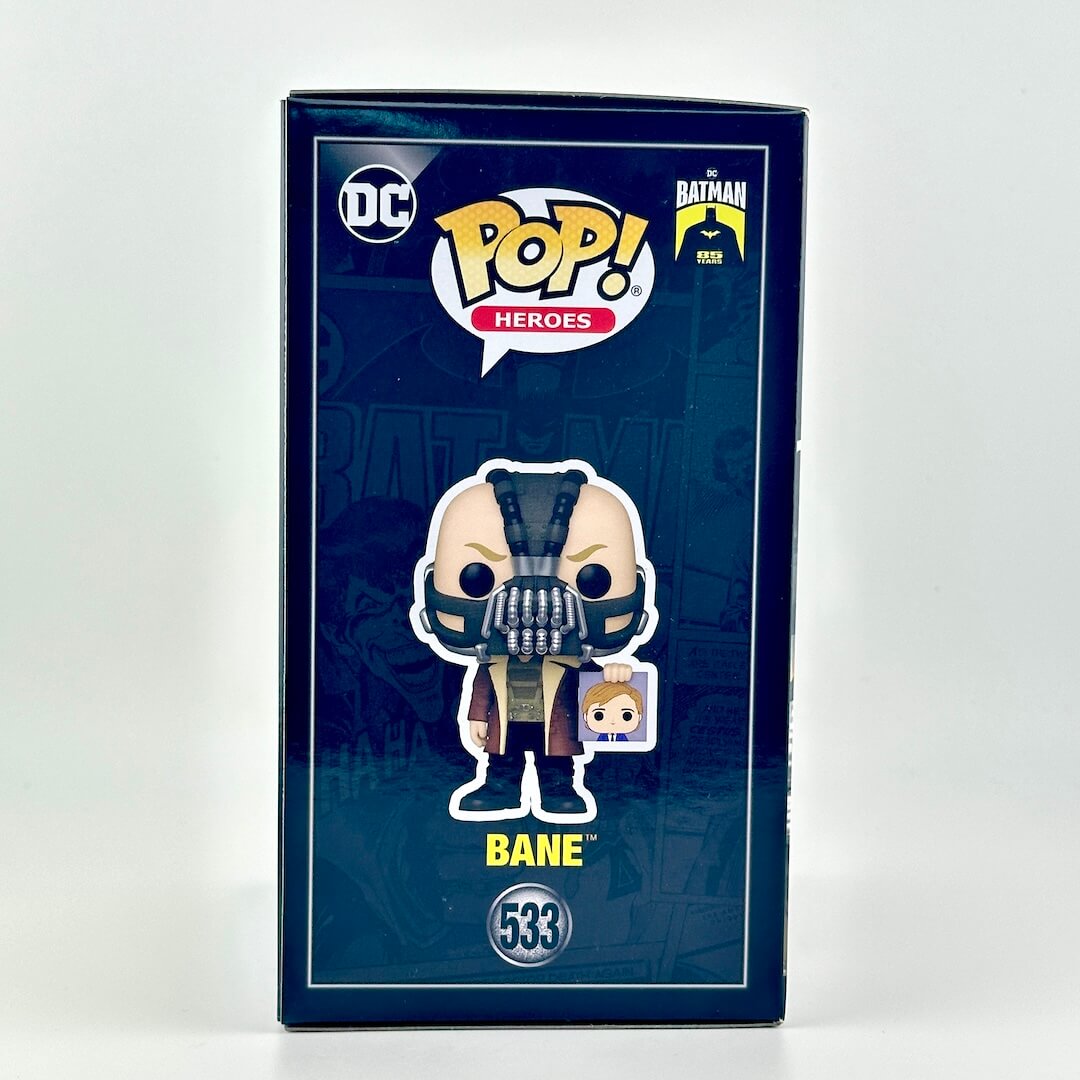 Funko Pop! Bane figure packaging with DC Comics branding on a white background