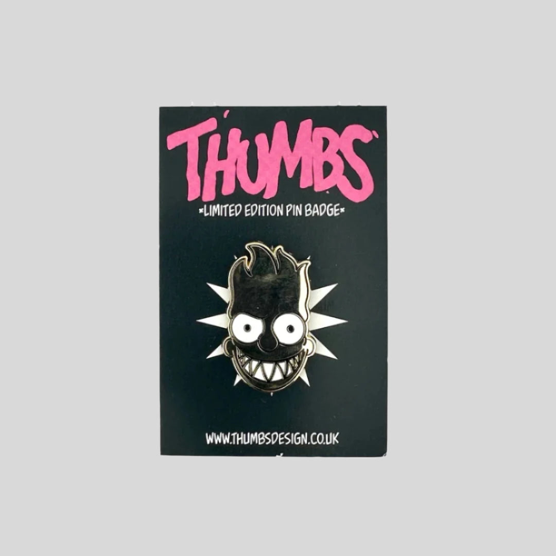 Bart Simpson reimagined as the Spitfire logo of flaming head with spiked teeth.