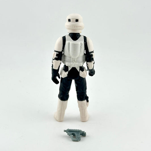 Toy figure of a stormtrooper from Star Wars on a light gray background