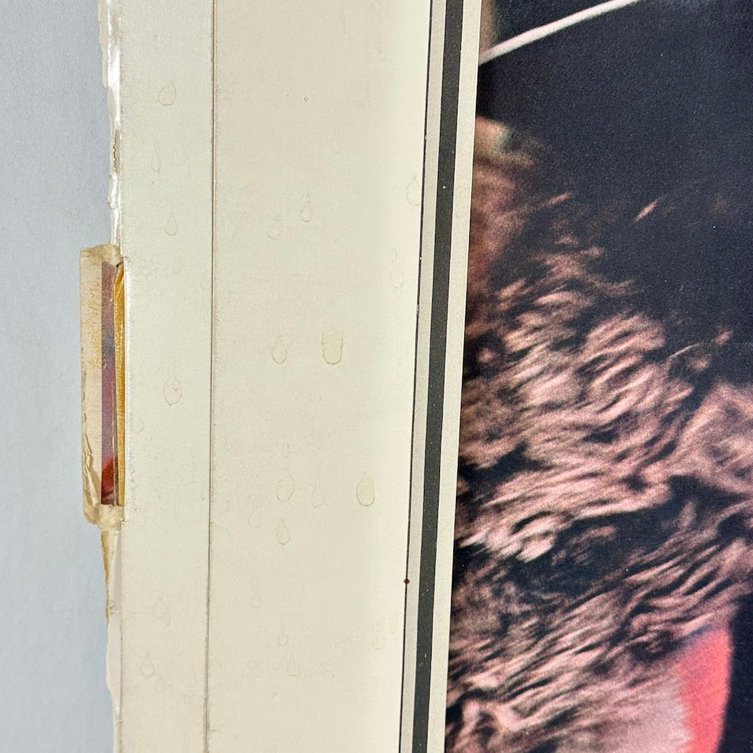 Left side of display showing edge wear and aged cardboard.