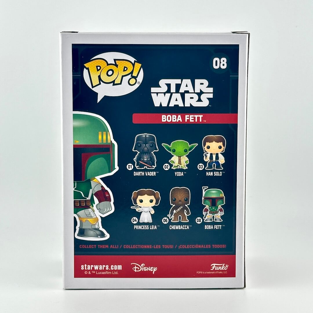Funko Pop! Boba Fett figure packaging with Star Wars branding on a white background