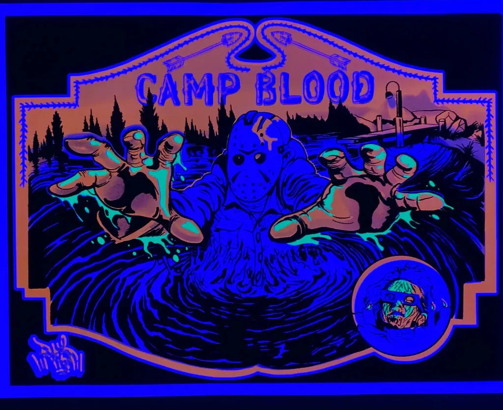 Poster under UV light to show blue glow and yellow details popping.