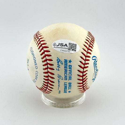 Baseball with Rawlings logo and certification label on a white background