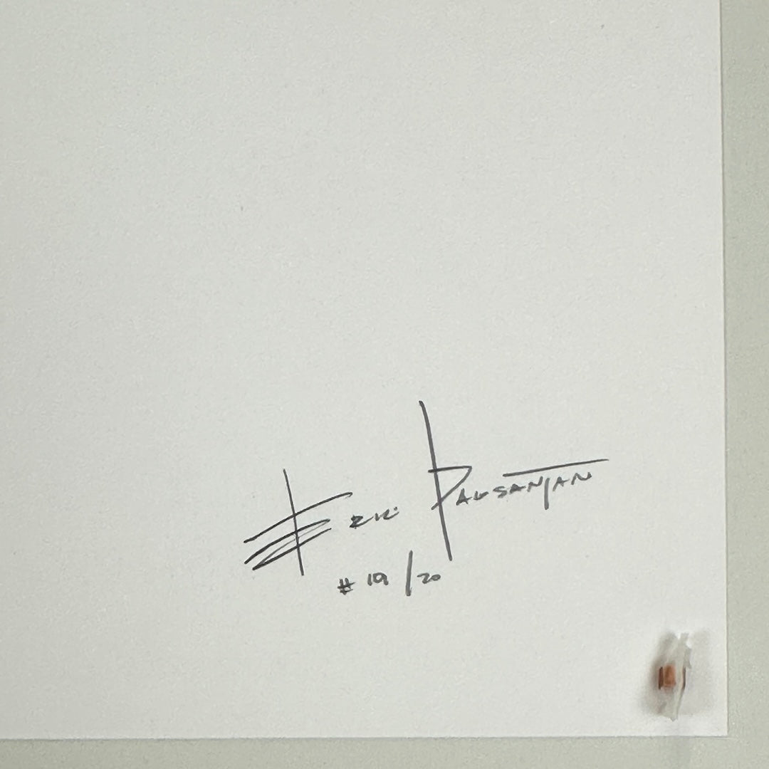 Close up of artist signature on reverse and #19/20.