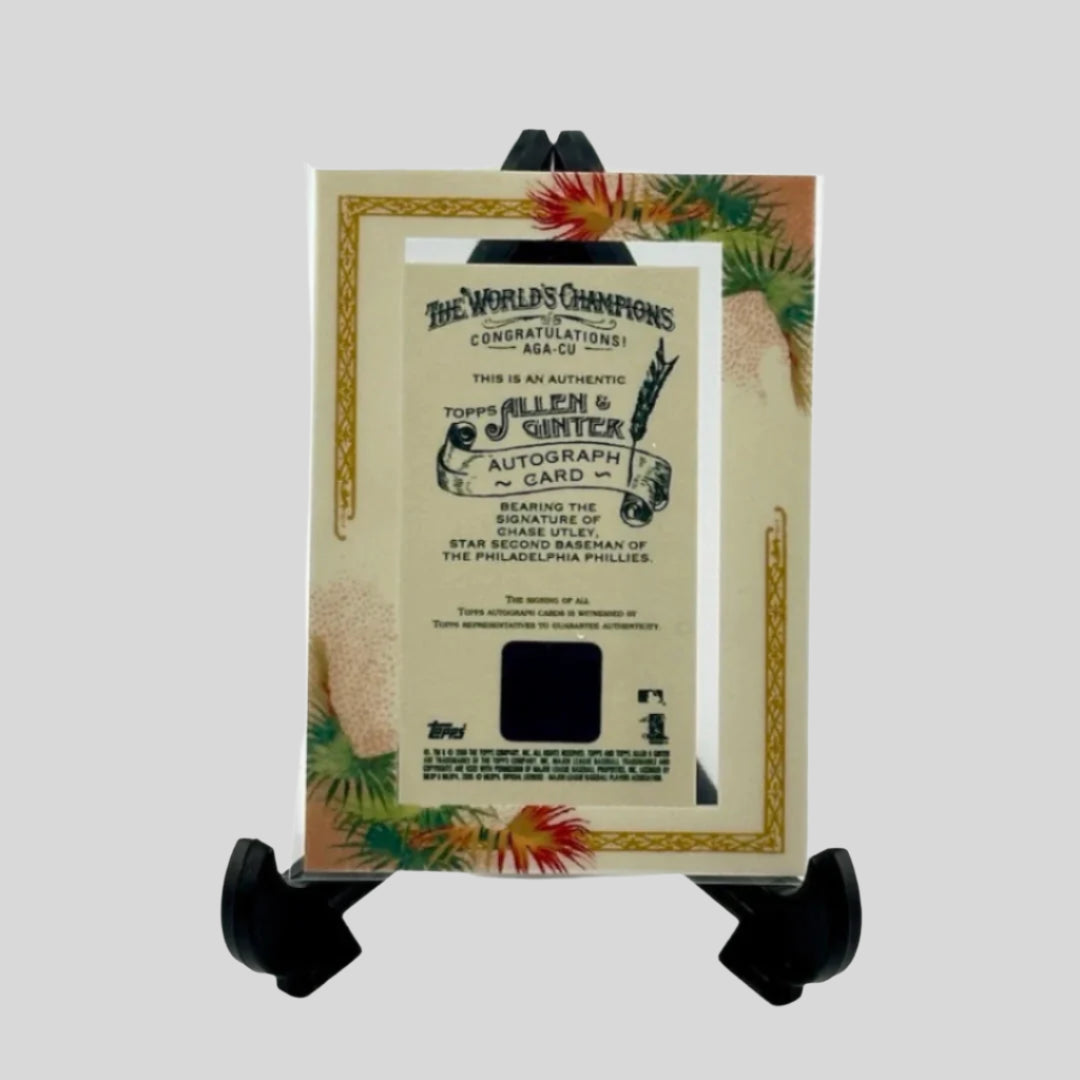 Back of card showing card & player details. Shows cutout window and place for holo sticker.