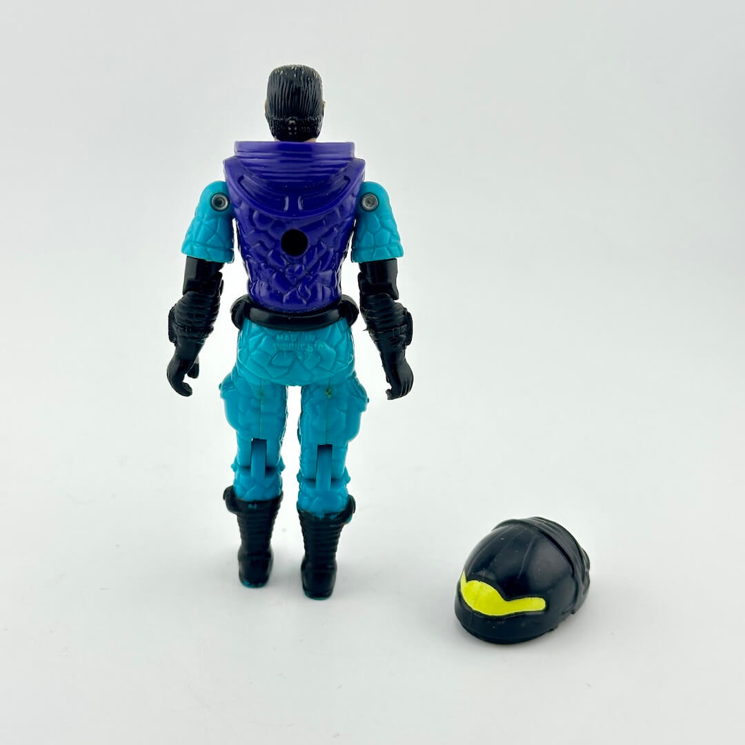 GI Joe action figure in blue and purple outfit with black accents, photographed on white background.