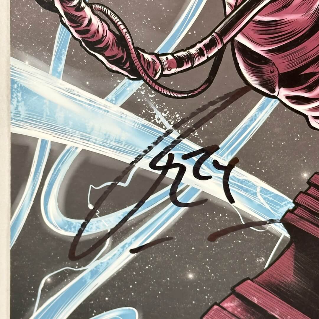 close up of marker signature detail on front of poster.