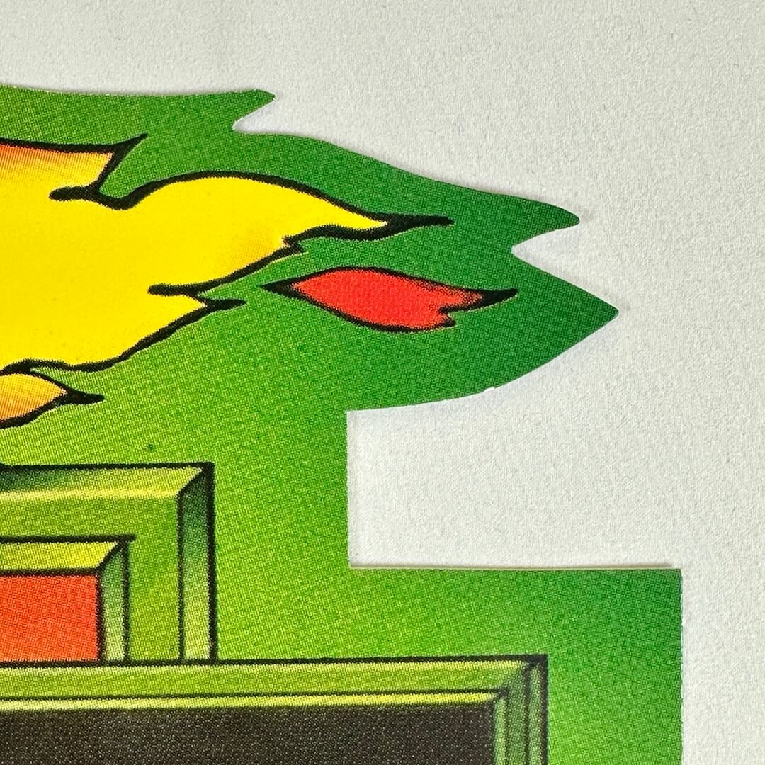 Close up of fire detail to show clean edges and no corner wear.