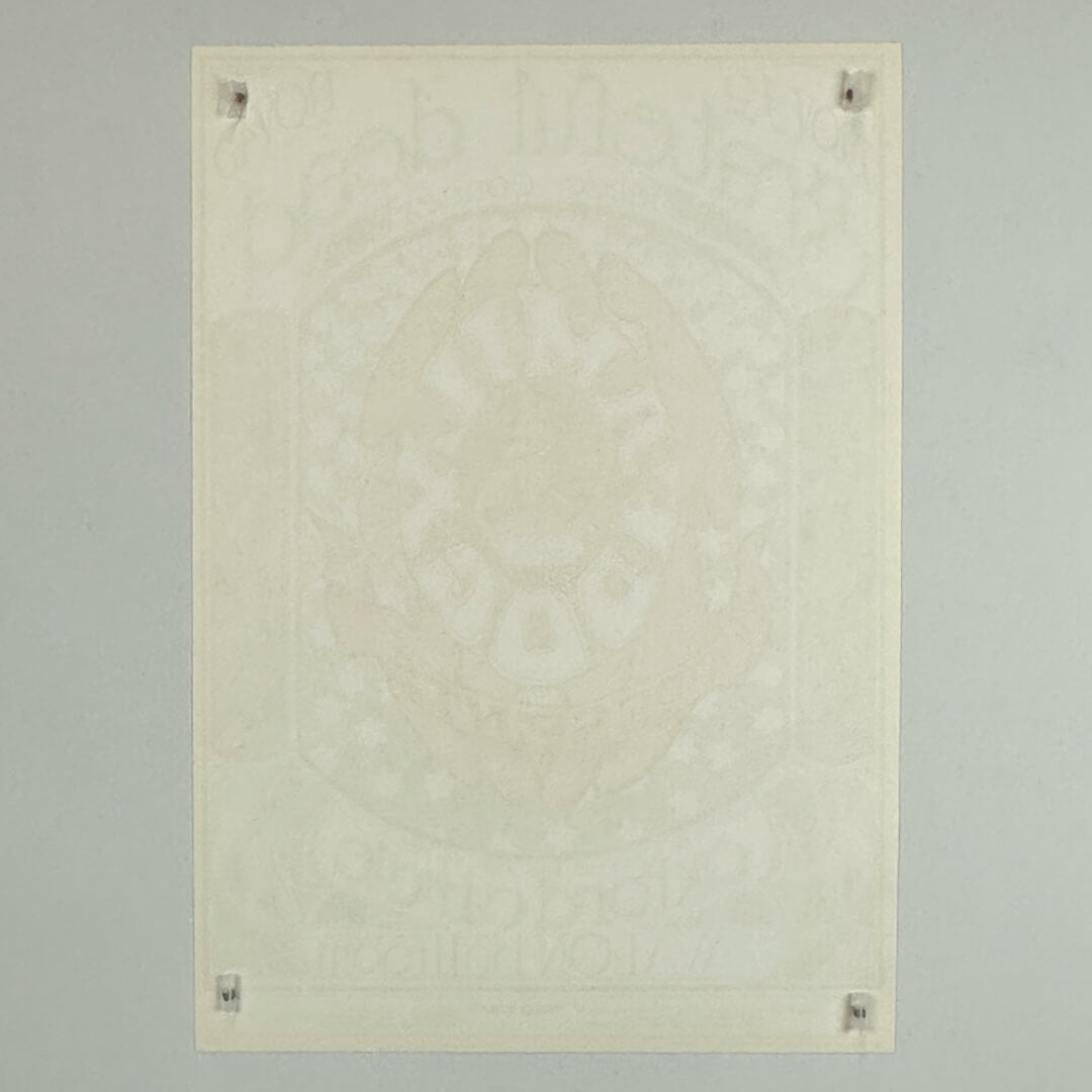 Backside of poster showing no damage to face, edges or corners. Ghost design visible through paper.