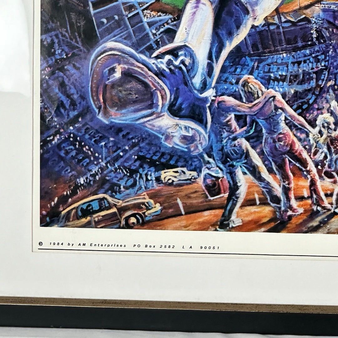 Bottom left corner with print info by border, 1984 by AM Enterprises & address. Bottom of cleat main image.