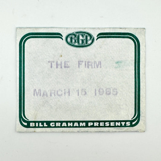 Vintage concert ticket stub with 'BCP' logo, with stamped event info on a white background