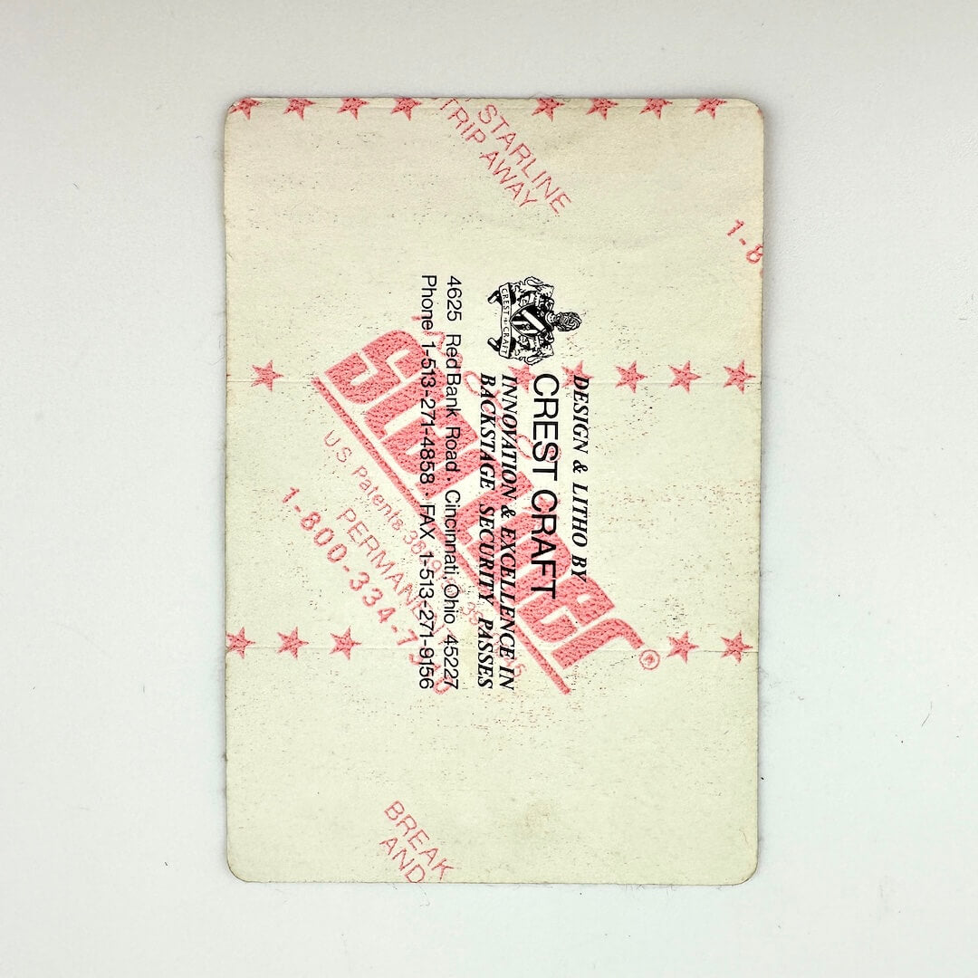 Backside of pass featuring Vintage Crest Craft product packaging with red text and star designs on a light background