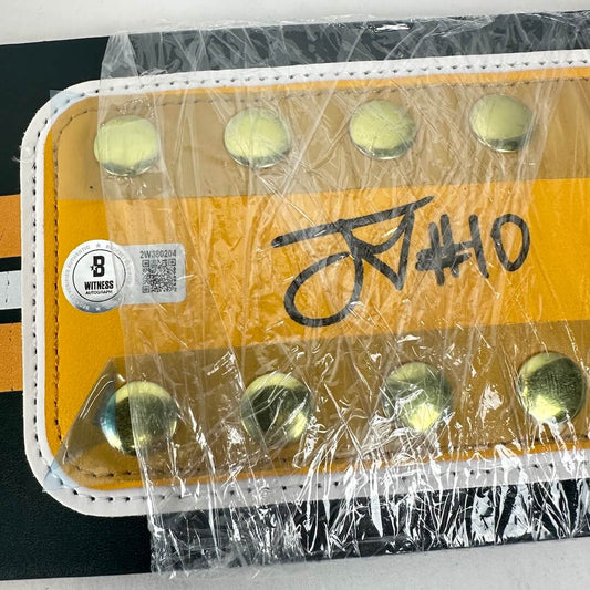 Close-up of Jordan Love signature with Beckett authentication sticker, wrapped in plastic for preservation.