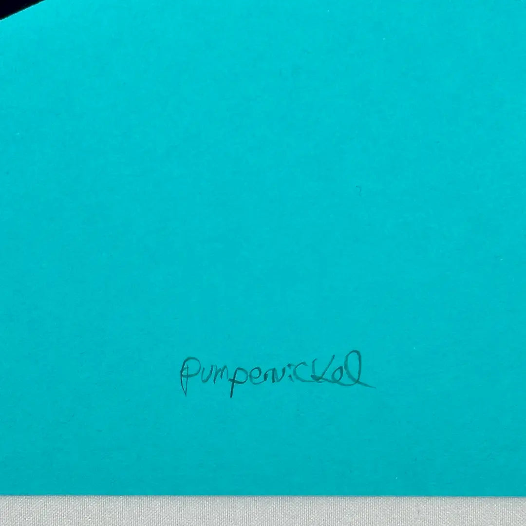 Close up of bottom right corner to show artist signature in pencil. Clean and crisp edge also visible.