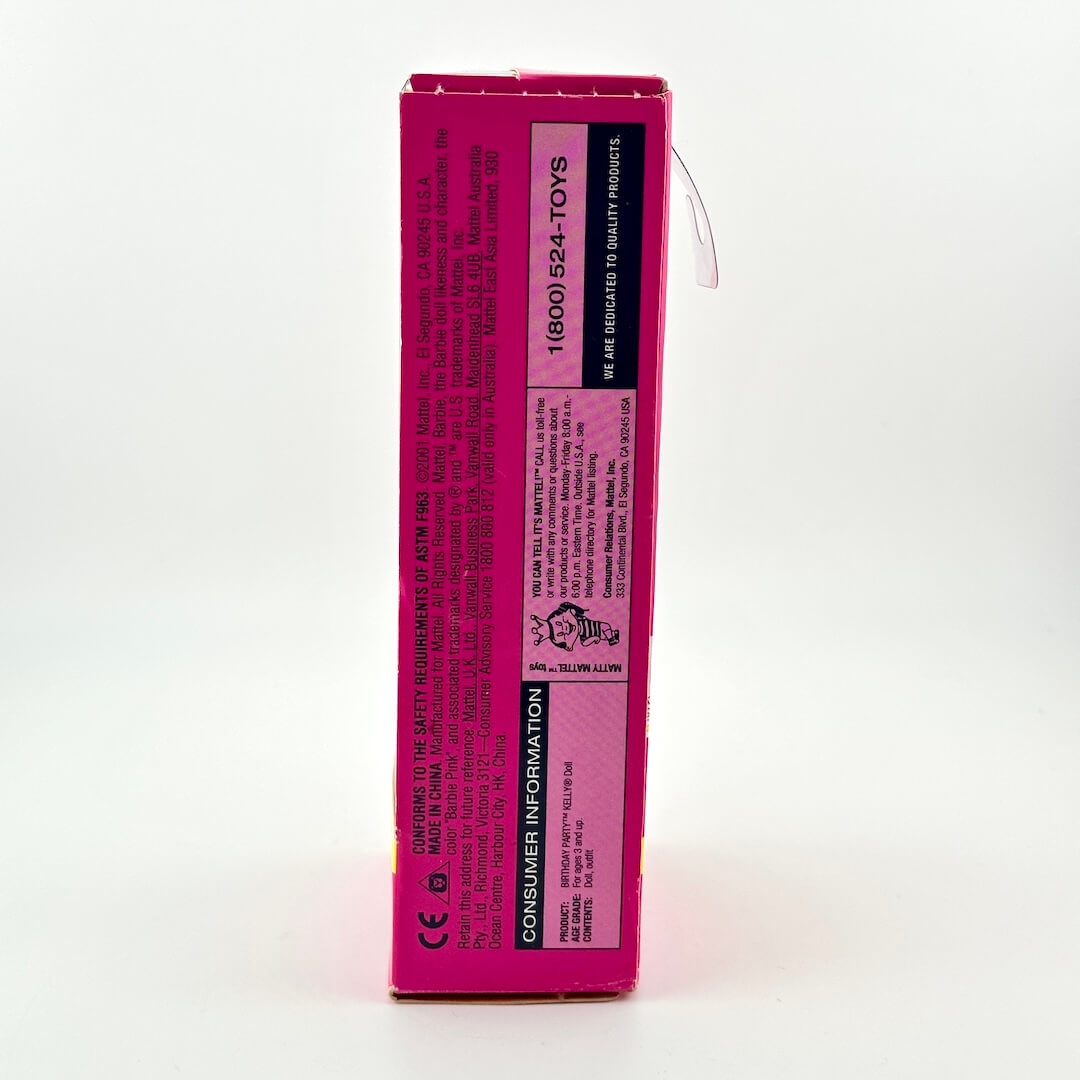 Pink toy box with text on a white background