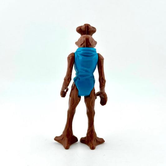 Toy figure with blue garment on a white background