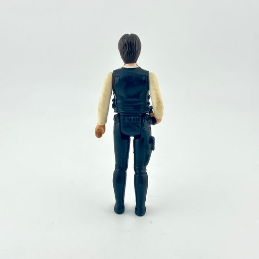 Action figure wearing a vest and pants on a white background