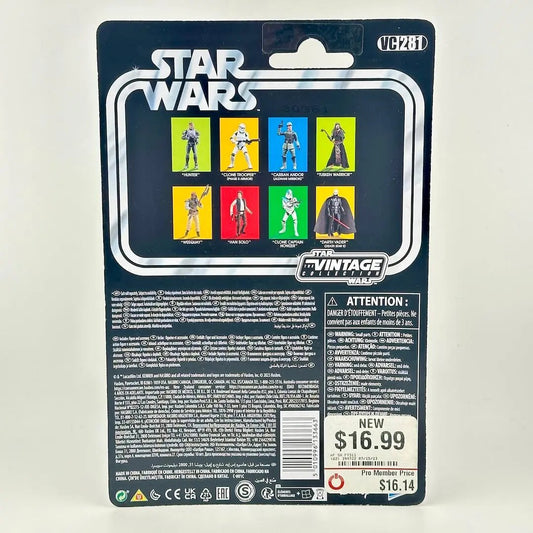 Back of Star Wars action figure packaging with images of other available figures and product information.