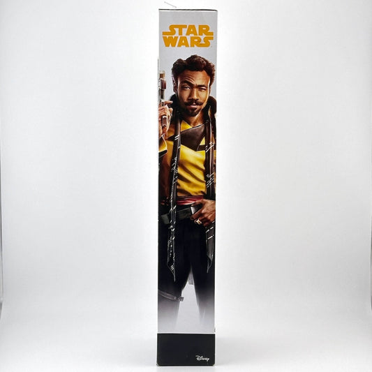 Star Wars action figure packaging with character holding a gun on a white background