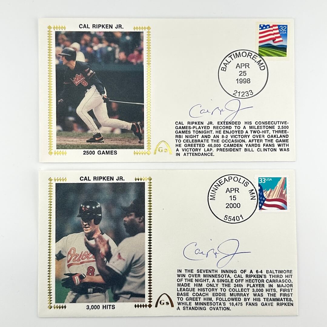 Two vintage baseball gateway cachets featuring notable players with stamps and text on a white background.