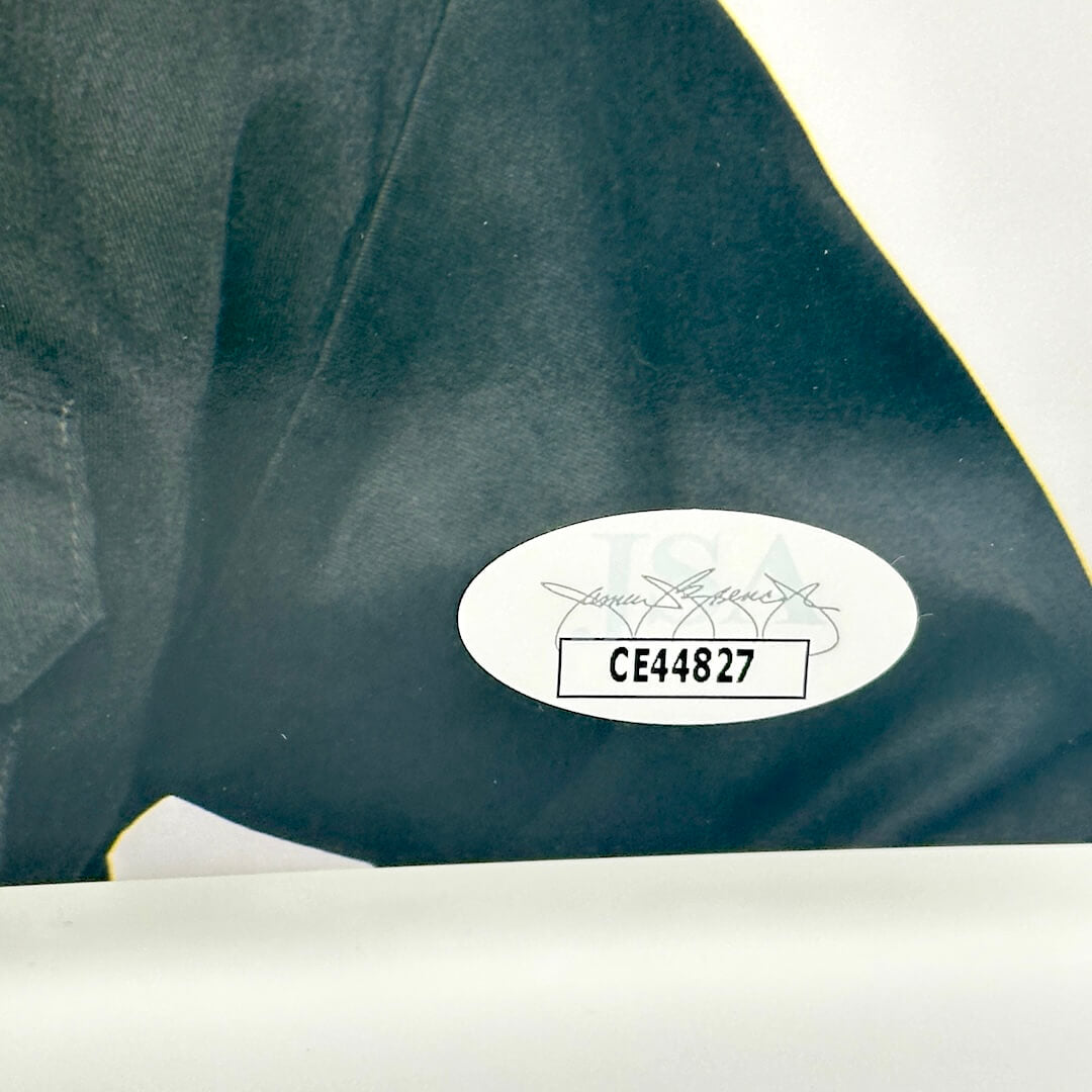 Close up of authentication sticker by JSA with serial number 'CE44827'