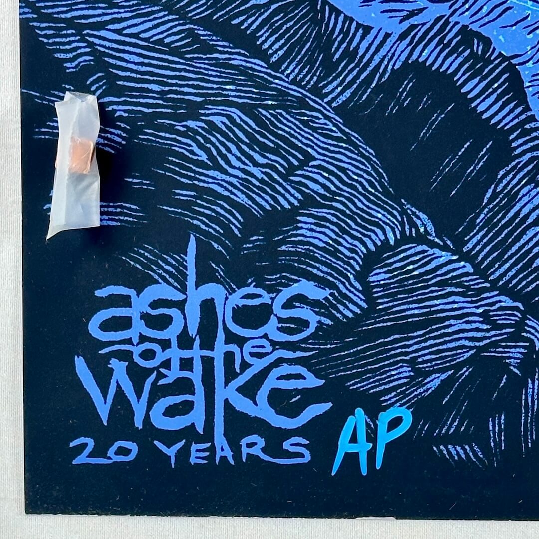 Bottom left corner showing tour info and blue marker "AP" by artist.