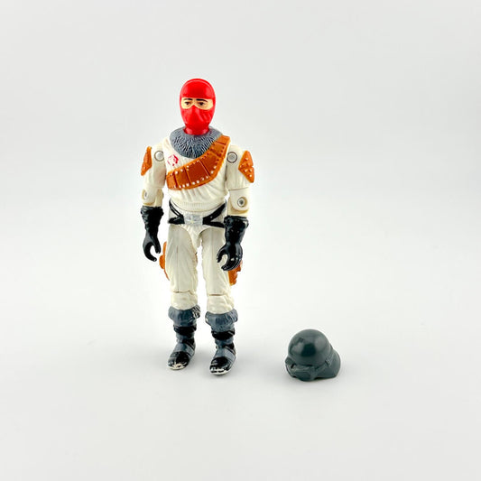 Toy figure with a red helmet and white outfit on a light gray background