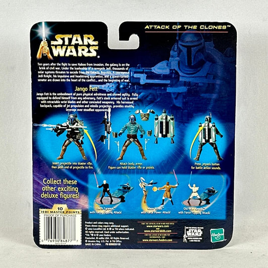 Star Wars Jango Fett action figure packaging with character illustrations and text on a white background