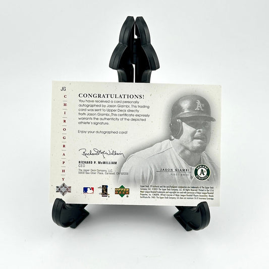 Baseball trading card with a player's signature and certification on a white background