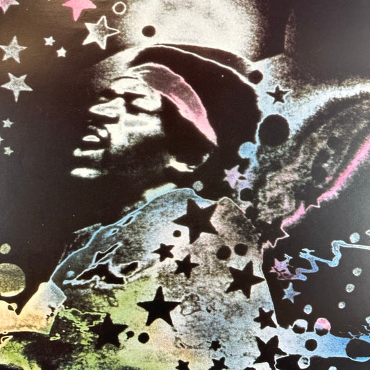 Close up of Hendrix' face showing art details and smooth poster texture.