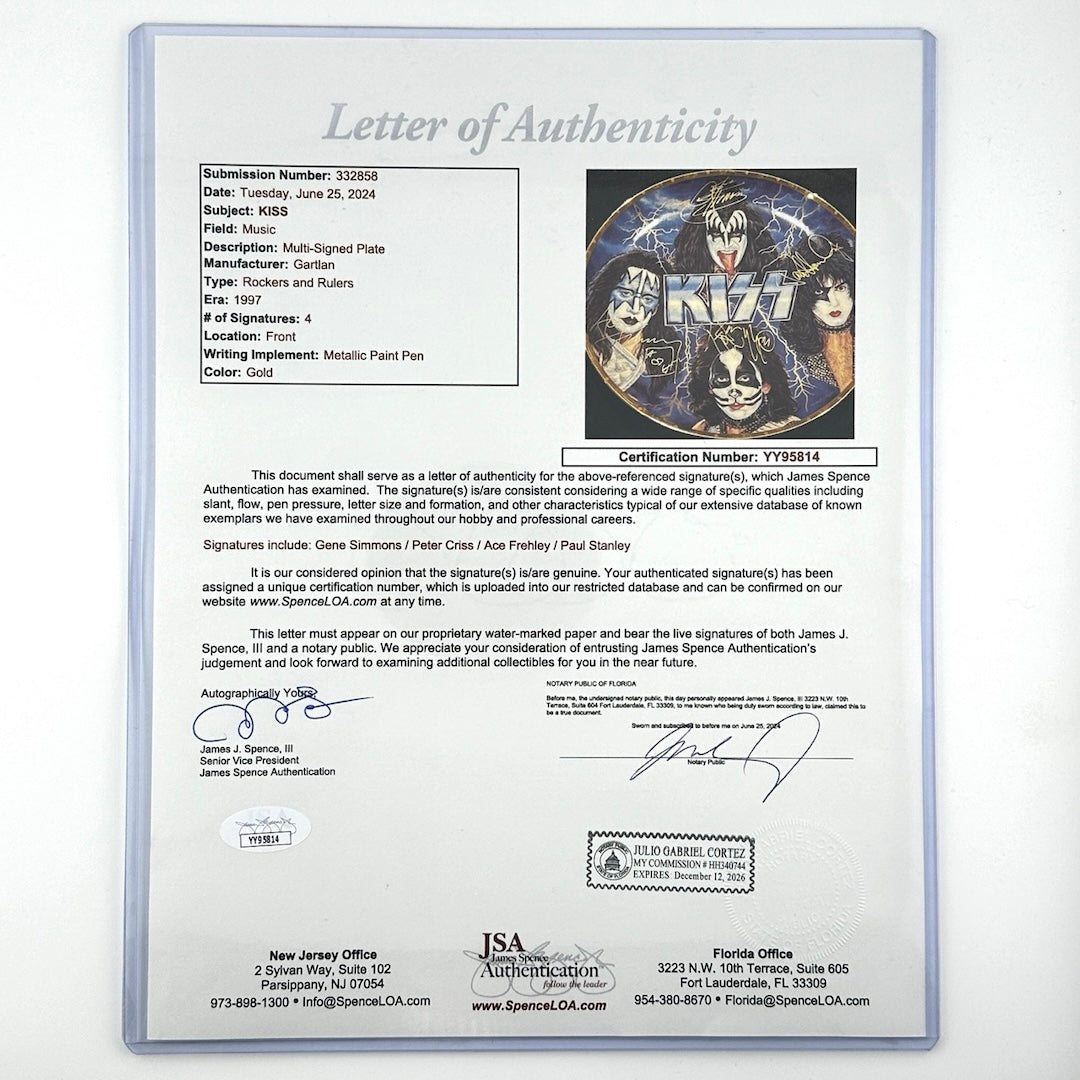 KISS SIGNED - 1997 - Gartlan Plate JSA