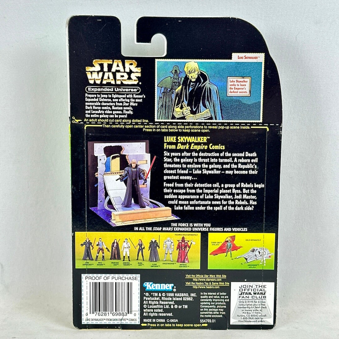 Back of a Star Wars action figure packaging with character images and text.